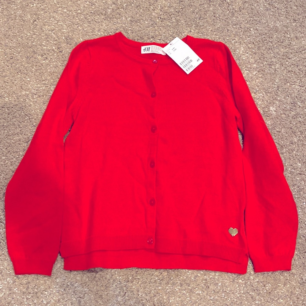 NWT H&M Red Cardigan Sweater Girls Size 6-8Y